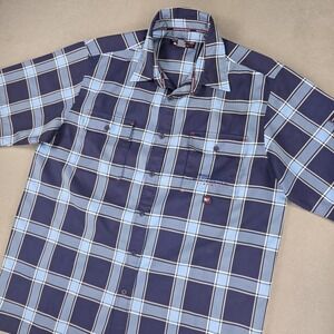 Southpole Shirt Mens XL Blue Plaid Short Sleeve Button Up Pockets Casual Outdoor